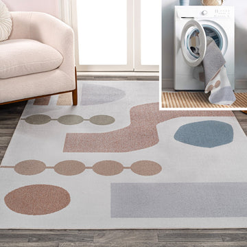 Riley Abstract Coastal Kids & Novelty Machine-washable Area Rug